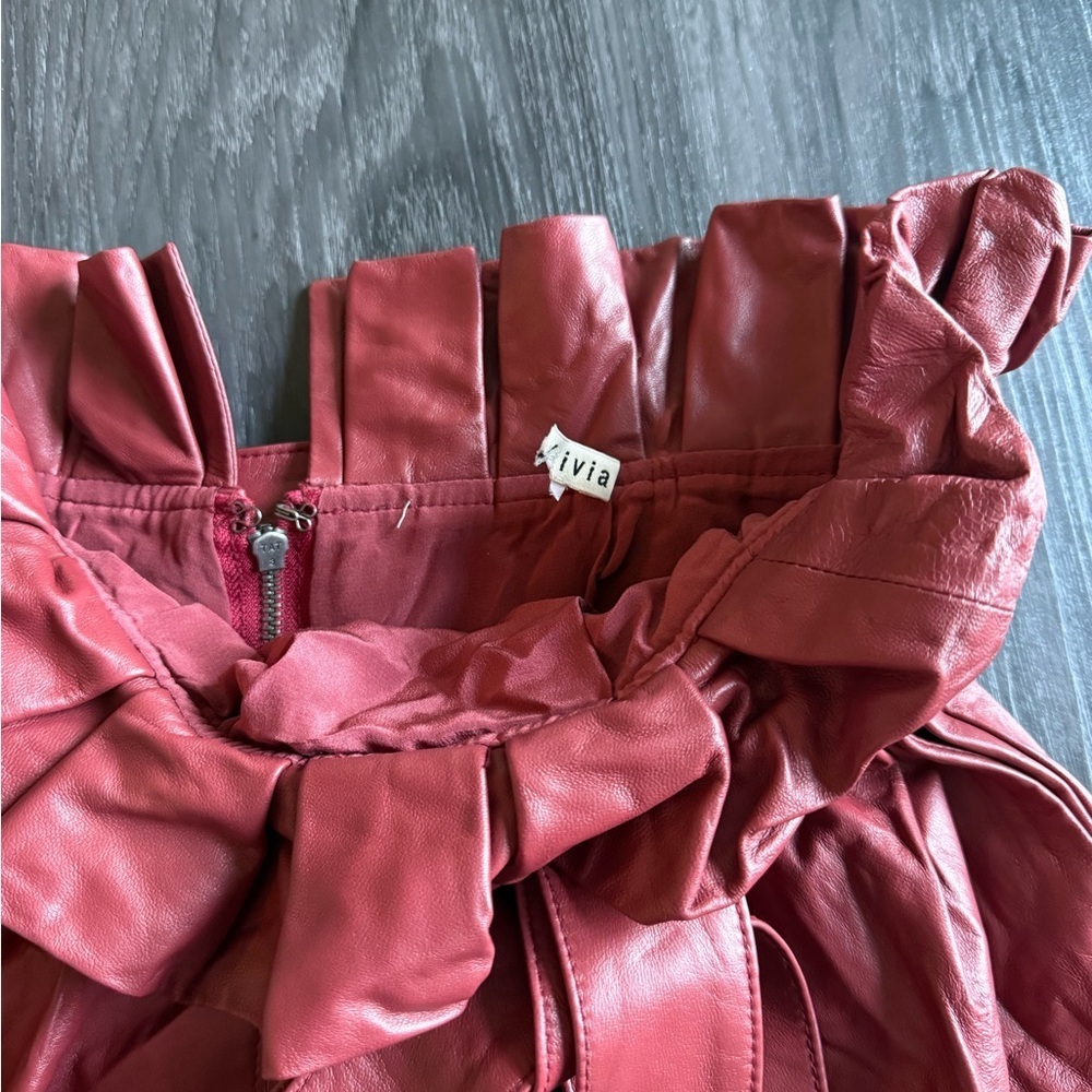Alice + Olivia Deep Red Faux Leather Mini Skirt - Picture 6 of 8